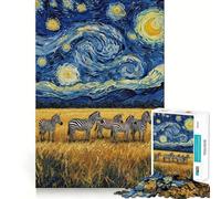 Rompecabezas Cebras bajo un Cielo Estrellado para Adultos,1000 Piezas,Juego para estimular la Mente,Piezas de Ajuste preciso y sin Costuras,Actividad Relajante para Grupos en Interiores (38x52cm)