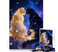 Rompecabezas Celestial Cats︰ Dorado y Medianoche de 1000 Piezas para Adultos Estimula la Mente Recreación Tranquila Cierre Seguro Regalo Ideal (38x26cm)