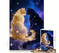 Rompecabezas Celestial Cats︰ Dorado y Medianoche para Adultos,1000 Piezas,para ejercitar la Memoria,Entretenimiento placentero,Cierre Seguro,Regalo Creativo (50x75cm)