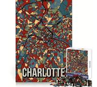 Rompecabezas Charlotte Retro City Map para Adultos,1000 Piezas,Sharp Memory,Quiet Recreation,Fines Protegidos,Regalo de cumpleaños (38x26cm)