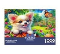 Rompecabezas Chihuahua Adultos - Chihuahua Mariposas Flores Dulce Vivo 38x26cm