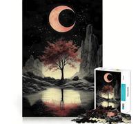 Rompecabezas Cielo Nocturno con Luna roja, Paisaje japonés para Adolescentes, 1000 Piezas, para estimular la Memoria, Juego de Mesa, Montaje de imágenes, (50x75cm)