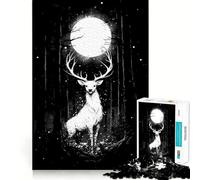 Rompecabezas Ciervo Blanco bajo la Luna Llena para Adultos 1000 Piezas Juego de Memoria Corte láser para un Ajuste Perfecto aliviar el estrés (38x26cm)