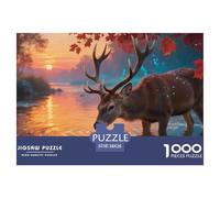 Rompecabezas Ciervo de Père David De 1000 Piezas para Adultos, Rompecabezas Lógico Atardecer en Ruisseau de Otoño Adultos, Juego Familiar Regalos Creativos 38x26cm/1000pcs