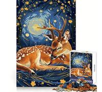 Rompecabezas Ciervo descansando en la Noche Estrellada para Adolescentes, 1000 Piezas, Juguete para ejercitar la Mente, Arte para Relajarse, (50x75cm)