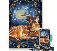 Rompecabezas Ciervo descansando en la Noche Estrellada para Adultos, 1000 Piezas, ejercita la Mente, relaja la Mente, Pieza de colección Exact Edge Art (38x52cm)