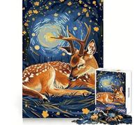 Rompecabezas Ciervo descansando en la Noche Estrellada para Adultos, 1000 Piezas, ejercita la Mente, relaja la Mente, Pieza de colección Exact Edge Art (38x52cm)