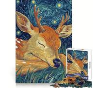 Rompecabezas Ciervo durmiendo bajo una Noche Estrellada para Adolescentes, 1000 Piezas, Juego de lógica, diversión en Interiores, Pieza de colección de Arte con Bordes precisos 38x52cm