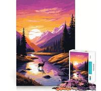 Rompecabezas Ciervo en la Montaña al Atardecer para Adolescentes, 1000 Piezas, Juguete de Lógica Mental, Alivio del Estrés, Corte Firme, Regalo de Santa Claus 38x52cm