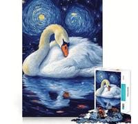 Rompecabezas Cisne bajo la Noche Estrellada para Adultos, 1000 Piezas, estimula la Memoria, diversión Relajante, Corte, Regalo Original 38x26cm