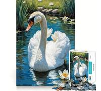 Rompecabezas Cisne Blanco en Estanque para Adultos 1000 Piezas Juego de Memoria Ensamblaje Firme y Seguro Juego de Construcción de Conexiones Significativas (50x75cm)