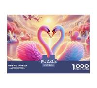 Rompecabezas Cisne Extremadamente Difícil 1000 Piezas - Cisne Rosa Corazón, Papel Reciclado, Decoración Pared 38x26cm