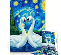 Rompecabezas Cisnes bajo la Noche Estrellada, 1000 Piezas para Adultos, Juguete Inteligente para Jugar en Interiores, Corte preciso, Bonito Regalo 38x52cm
