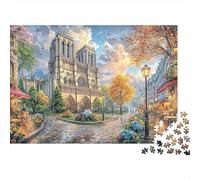 Rompecabezas Cityscape Painting 1000 Piezas Adultos y Familia Notre Dame París Calle Flores Premium Grueso Resistente Vibrante Desafiante 38x26cm/1000pzs