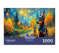 Rompecabezas Clásico de Pastor Alemán de Cartón Dos GSDs Campo Estrellado Regalo Coleccionable Secreto de Santa 52x38cm/1000pcs