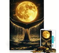 Rompecabezas Cola de Ballena Bajo la Luna Llena 1000 Piezas Diversión para Desarrollar la Memoria Bordes Lisos Encaje Forma Divertida de Llenar Horas Libres (50x75cm)