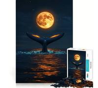 Rompecabezas Cola de Ballena Bajo la Luna Llena 1000 Piezas Juego de concentración Mental Corte de precisión Bordes Suaves Juego de construcción de Conexiones significativas (50x75cm)