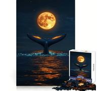 Rompecabezas Cola de Ballena Bajo la Luna Llena, 1000 Piezas para Adultos Claridad Mental, Relajación, Diversión, Bordes Finos, (38x52cm)