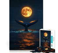 Rompecabezas Cola de Ballena Bajo la Luna Llena 1000 Piezas Recall Fun Play Piezas sin Rebabas de Corte Limpio Juego portátil y Divertido (38x26cm)