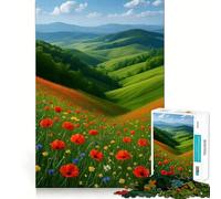 Rompecabezas Colinas onduladas con Amapolas de 1000 Piezas para Adultos Fortalece la Memoria, Calma la Mente, cálida Sorpresa (50x75cm)