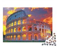 Rompecabezas Coliseo al Atardecer 1000 Piezas Adultos Coliseo Atardecer Roma Cálido Histórico Desafiante Duro Premium Grueso Resistente Vibrante Alivio Estrés 38x26cm/1000pzs