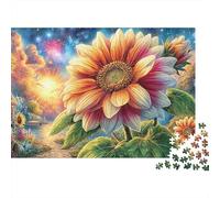 Rompecabezas Colorful Cottage Surrounded by Sunflowers 1000 Piezas Adultos Girasol Cielo Estrellado Premium Grueso Resistente Vibrante Desafiante Duro Alivio Estrés Regalo 52x38cm/1000pzs