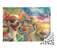 Rompecabezas Colorful Puppy 1000 Piezas Adultos Chihuahua Coche Faro Costa Premium Grueso Resistente Desafiante Alivio Estrés Juego 70x50cm/1000pzs
