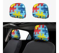 Rompecabezas Colorido de concienciación sobre el Autismo, 2 Piezas, Bordado Personalizado, Suave y Transpirable, Funda Protectora para reposacabezas de Asiento de Coche, Accesorios para Coche