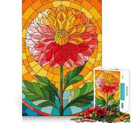 Rompecabezas con diseño de Flor de Dalia Radiante en vidriera para Adolescentes, 1000 Piezas, Juego Mental, Juguete Relajante, Corte preciso, (50x75cm)