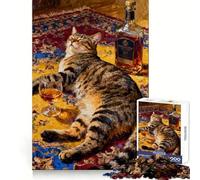 Rompecabezas con diseño de Gato,Whisky y relajación para Adolescentes 1000 Piezas para Fortalecer el Cerebro Ideal para escapadas de Ocio Un Regalo Elegante para Navidad (38x26cm)