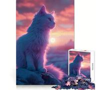 Rompecabezas con diseño de Gato y Puesta de Sol, 1000 Piezas, Ideal para Adolescentes Memoria ágil, fácil relajación, Bordes limpios, Navidad Alegre (50x75cm)