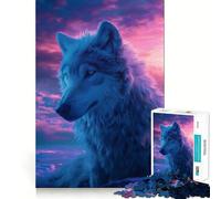 Rompecabezas con diseño de Lobo y Puesta de Sol,1000 Piezas,para Adultos Divertido Juego de Memoria Elaboración de Corte experta Actividad Relajante para Grupos en Interiores (38x26cm)
