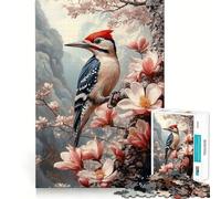 Rompecabezas con diseño de pájaro Carpintero en una Rama Florida,1000 Piezas para ejercitar la Mente, Corte láser,Tiempo de relajación,Ejercicio Mental en casa (50x75cm)