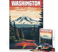 Rompecabezas con diseño de póster turístico del Estado de Washington para Adultos,1000 Piezas,para desarrollar la lógica,una Actividad Relajante,ensamblaje preciso,Regalo Ideal para Las Fiestas