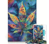 Rompecabezas con diseño Floral de Hojas de Cannabis teñidas con la técnica Tie-Dye para Adolescentes 1000 Piezas Juguete para ejercitar la Mente Fácil y Divertido de armar Regalo Ideal 50x75cm