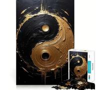 Rompecabezas con el símbolo del Yin Yang en Dorado y Negro,1000 Piezas,Juego de ingenio,Piezas de Ajuste, Actividad Divertida para Toda la Familia (38x26cm)