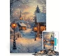 Rompecabezas con Escena de Pueblo Invernal y Nevada 1000 Piezas tecnología de Corte láser Avanzada Juguete de Entretenimiento navideño para Interiores (38x52cm)