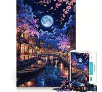 Rompecabezas con Escena Nocturna de los Canales de Venecia y la Luna,1000 Piezas,diversión Garantizada,tecnología Avanzada de Corte láser,Juguete de Entretenimiento para Interiores (50x75cm)