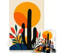 Rompecabezas con Estampado artístico de Cactus al Atardecer para Adultos,1000 Piezas Pensamiento Claro,relajación Informal,Bordes precisos,Regalo Original (38x26cm)