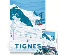 Rompecabezas con Estampado de la estación de esquí de Tignes para Adultos, 1000 Piezas, Recuerdo de una Agradable Experiencia de Ocio, Empresa de ensamblaje, Regalo Memorable (38x52cm)