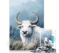 Rompecabezas con ilustración de búfalo Blanco 1000 Piezas Juego de Memoria Alta precisión Manualidades interactivas desafío Cerebral para el hogar (50x75cm)