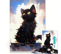 Rompecabezas con ilustración de Gato Negro estilizado para Adultos, 1000 Piezas, Juguete de lógica de Alta precisión, Divertido y fácil de armar, Regalo Memorable 38x52cm