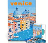 Rompecabezas con ilustración de la Ciudad de Venecia para Adultos,1000 Piezas,Juego de Memoria Cerebral,Cortado con láser para un Ajuste Perfecto, aliviar el estrés (38x52cm)