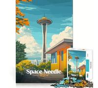 Rompecabezas con ilustración de la Space Needle para Adultos, 1000 Piezas, Juguete de lógica Mental, Relajante y Divertido, Corte Firme, cálida Sorpresa (38x52cm)