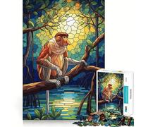 Rompecabezas con ilustración de Mono narigudo en vidriera para Adultos, 1000 Piezas, estimula la Memoria, diversión Relajante, Corte Premium, Regalo Original 38x26cm