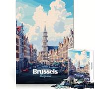 Rompecabezas con ilustración de Paisaje Urbano de Bruselas,Bélgica,1000 Piezas para Adolescentes Desarrolla la Capacidad de razonamiento Entretenimiento Ligero Bordes limpios Regalo Ideal (38x52cm)