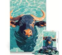 Rompecabezas con ilustración de un búfalo de Agua en el Agua para Adolescentes, 1000 Piezas, lógica, Pensamiento, Tranquilidad, Cierre sin Costuras, Regalo navideño (38x26cm)