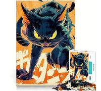 Rompecabezas con ilustración de un Gato Negro Enojado,Juego de Memoria de 1000 Piezas,Manualidades de Corte de Alta precisión,desafío Cerebral Interactivo para el hogar (38x26cm)