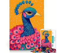 Rompecabezas con ilustración de un vibrante retrato de pavo real para adultos,1000 piezas,juego de memoria cerebral,corte fino,acabado premium,una forma entretenida de pasar las horas libres (38x26cm)
