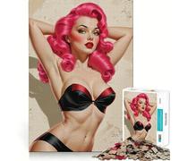 Rompecabezas con ilustración de una Chica Pin-up Sexy de Pelo Rosa para Adultos, 1000 Piezas, Juguete para ejercitar la Mente, Divertido, Corte de precisión, 38x52cm